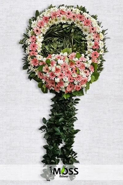 Pembe ve Beyaz Çiçeklerden Oluşan Cenaze Çelengi