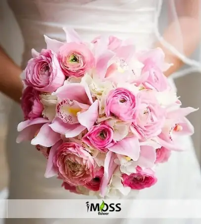 Gelin Buketi Pembe Orkide ve Güller