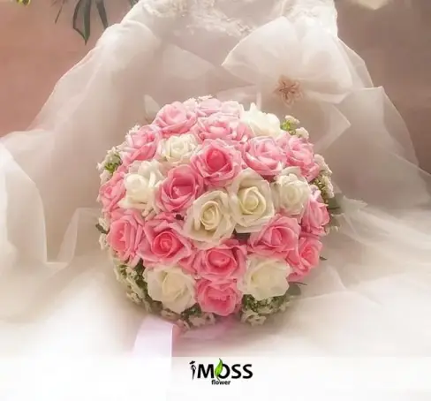 Pembe ve Beyaz Gül Gelin Buketi