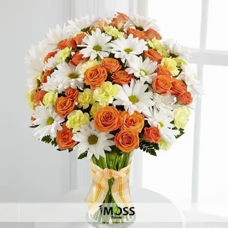 Turuncu Güller ve Papatyalar