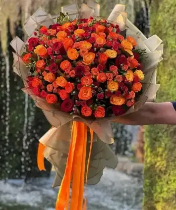 Kırmızı & Turuncu Gül Buketi