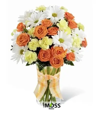 Turuncu Güller ve Papatyalar