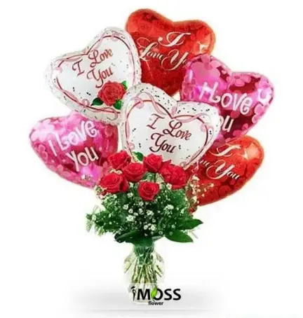 7 Adet Gül Ve Helyum Balonlar